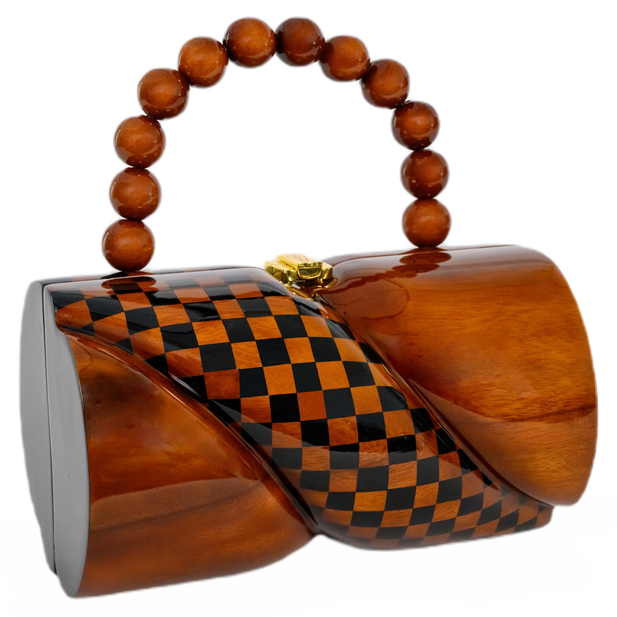  This elegant piece of wearable art by Timmy Woods features a unique design of painted squares on twisted, turned Acacia wood with a TW Identifiable Lock.