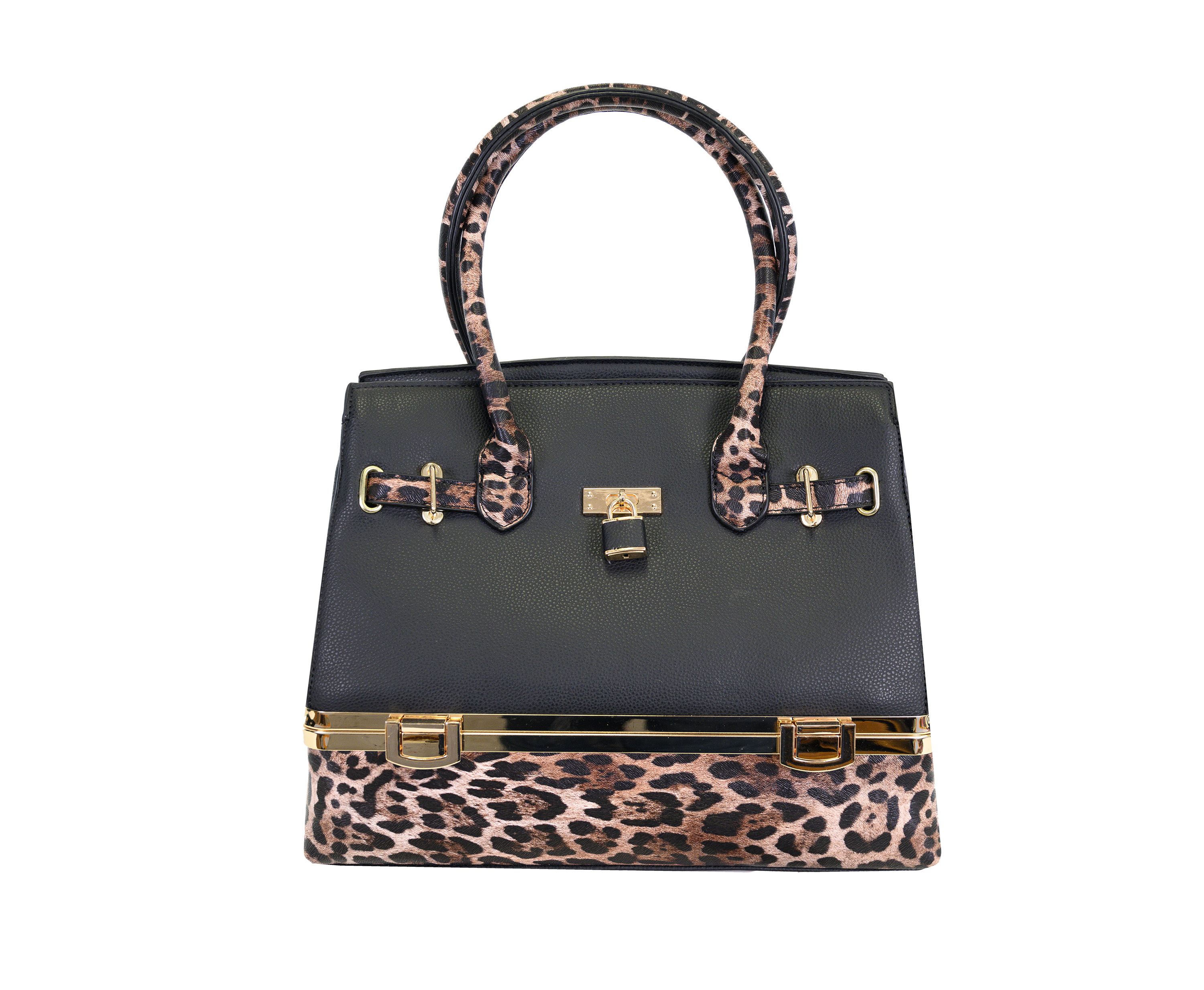  Vegan Leather. Black and Leopard Handbag