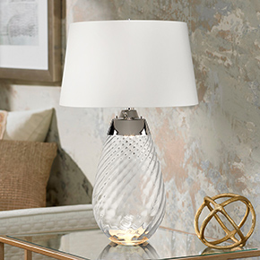 Large Lena Table Lamp in Smoke with Off White Satin Shade