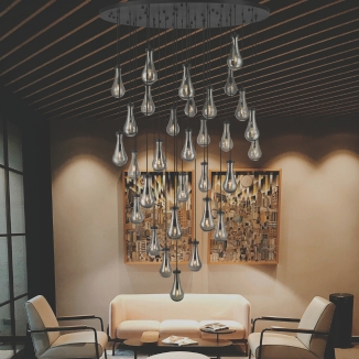 Raindrop inspired glass in 3 sizes, 4 metal finishes, and 5 glass designs.  Item Number: 451