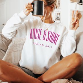White sweatshirt with Fuchsia graphic