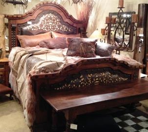 Tooled leather king bed